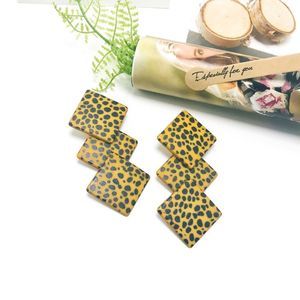Tiered Triangle Long Dangle Earring Leopard (E5)
